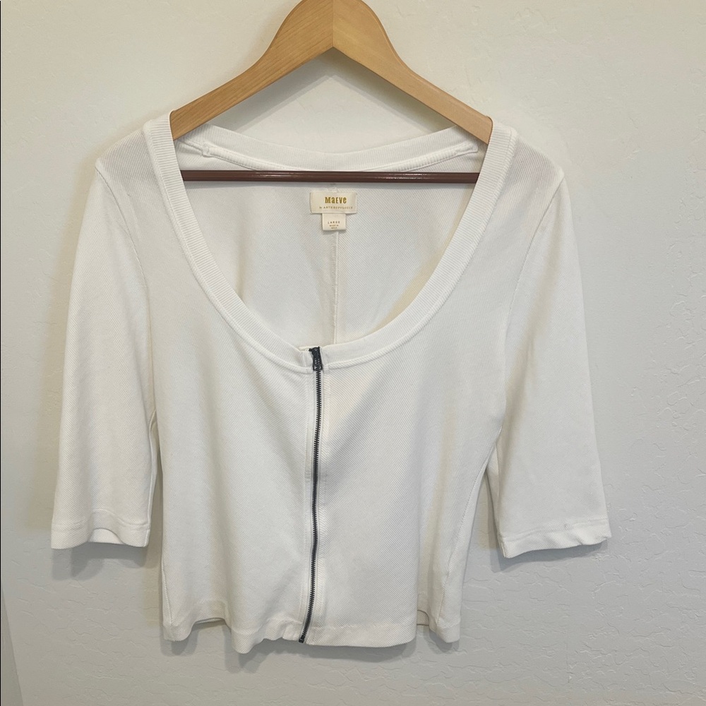 Anthropologie White Zip-Front Blouse